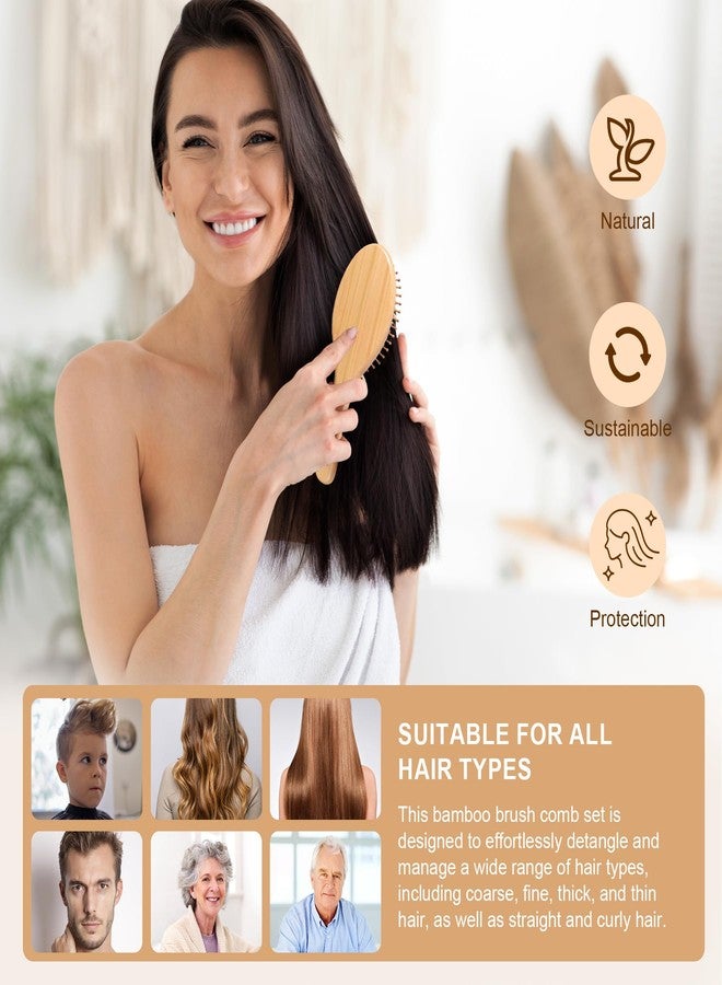 DEBETOOL مجموعة فرشاة ومشط شعر من الخيزران من ديبيتول - فرشاة من الخشب الطبيعي والخيزران لنمو الشعر مع مشط ذي أسنان واسعة، تصميم مريح للشعر (الكثيف/الخفيف/المجعد/الجاف) - طقم هدايا مشط خشبي للنساء - Image 4